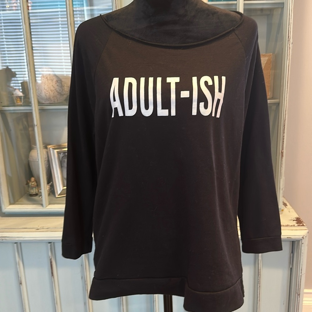 Black long sleeve graphic shirt. “Adult-ish”. Size large.